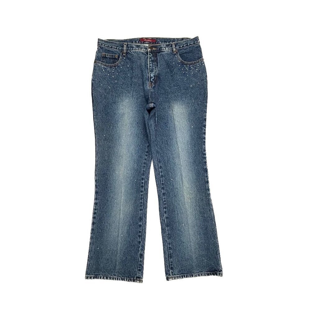 Bill Blass Brittany Bootcut Gems Detail Women's size 16 Dark Blue Denim jeans